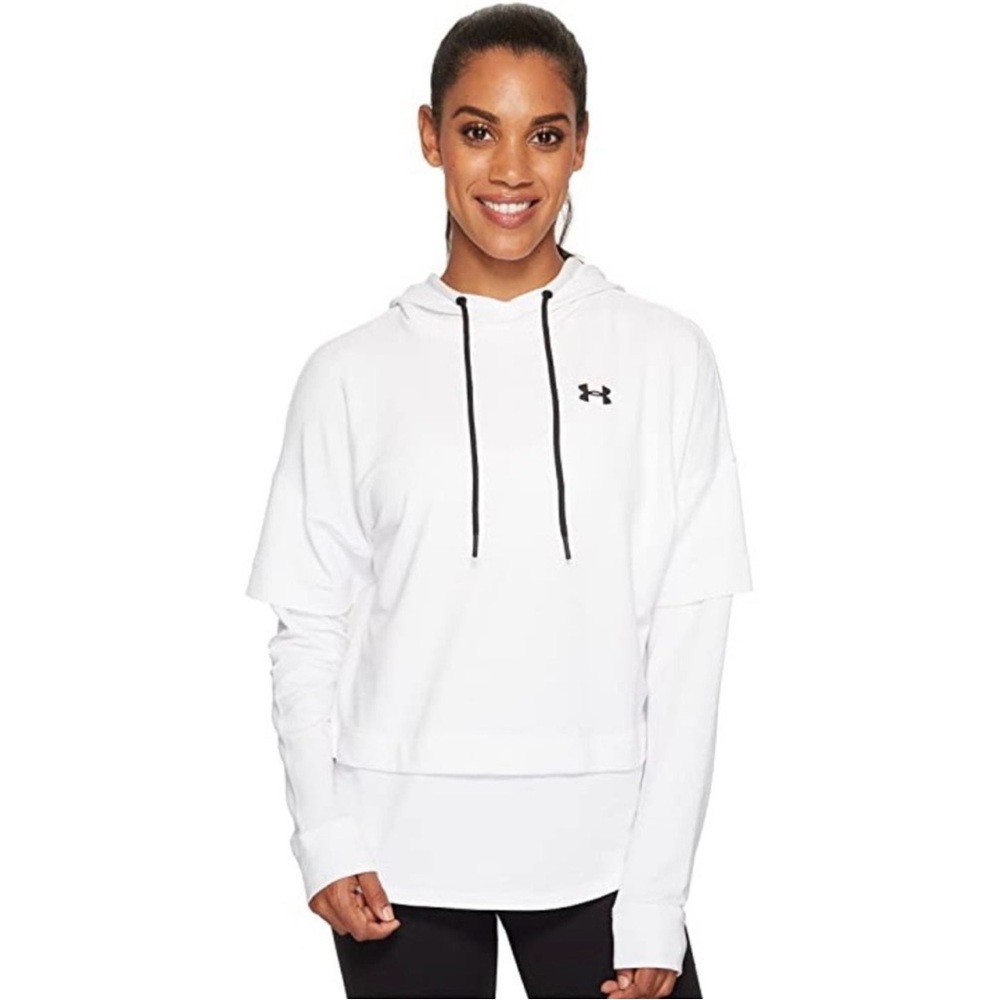 Under Armour White Layered Hoodie with Black Logo- size medium
